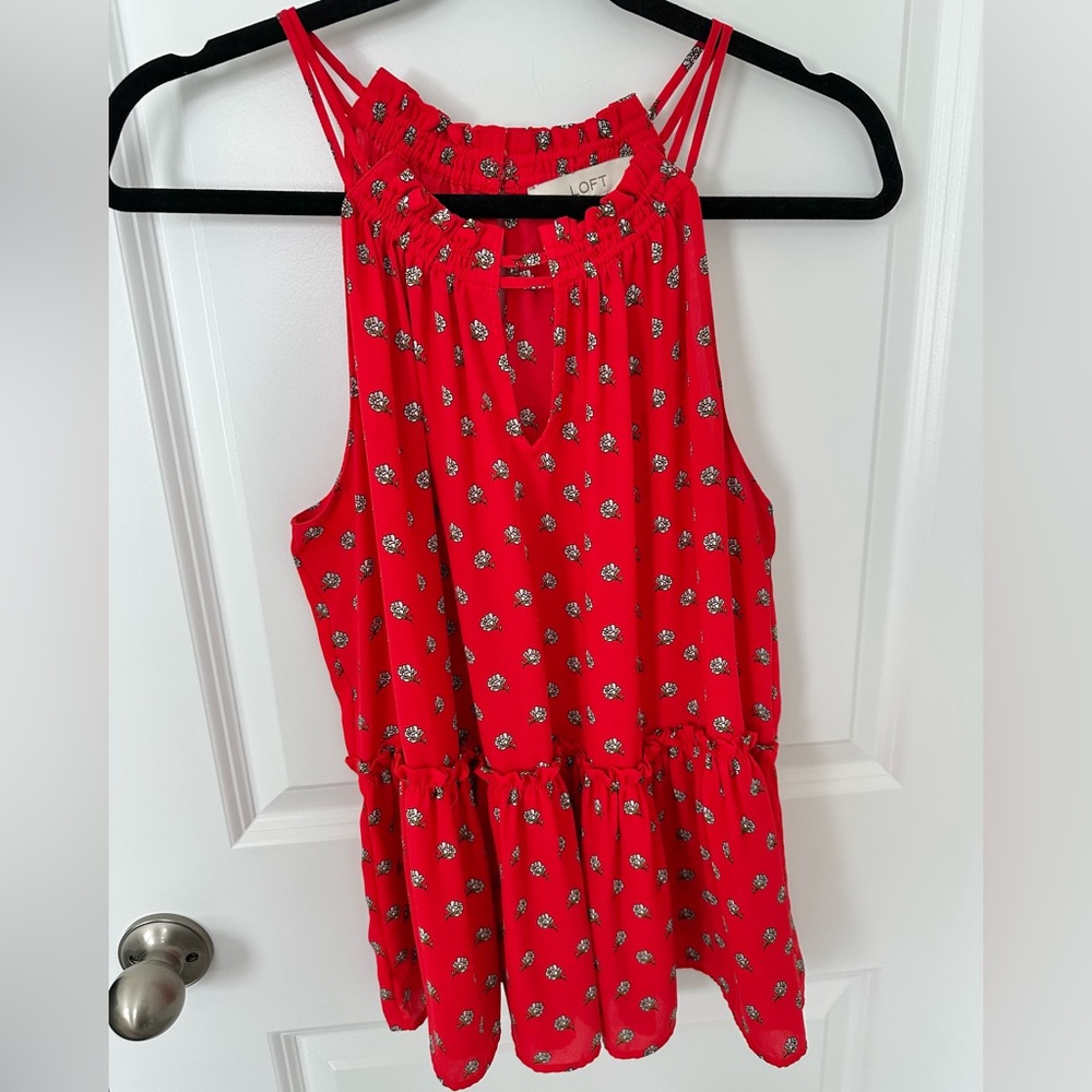 LOFT Red Floral Halter Tank